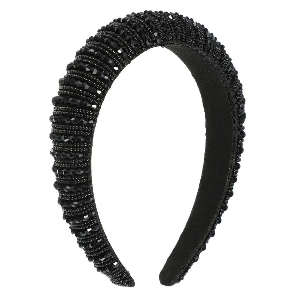 Crystal Rhinestone Headband Black 1.2 Inch Wide